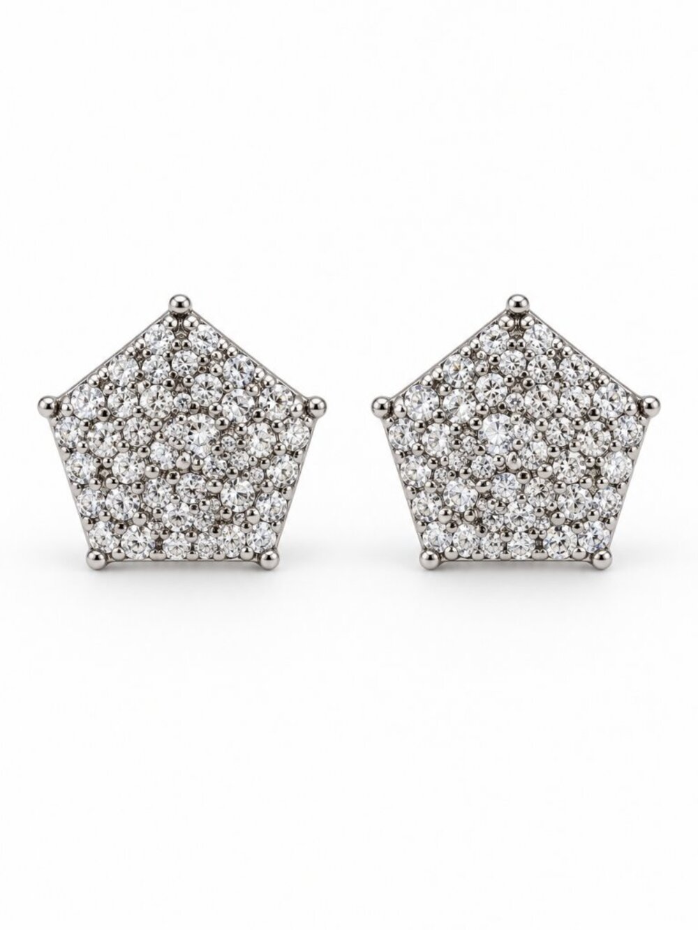 Sora Silver Pentagon Crystal Stainless Steel Stud Earrings